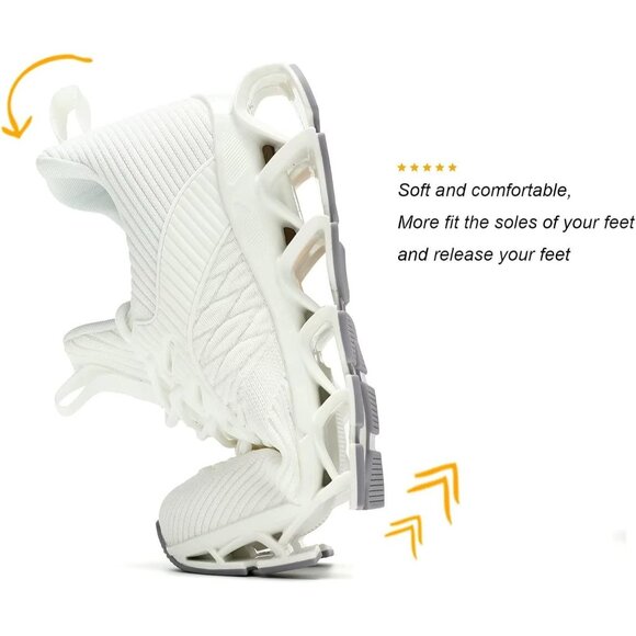 Women's White Slip-On Walking Running Shoes Blade Sneakers Non-Slip Comfort - Picture 5 of 8